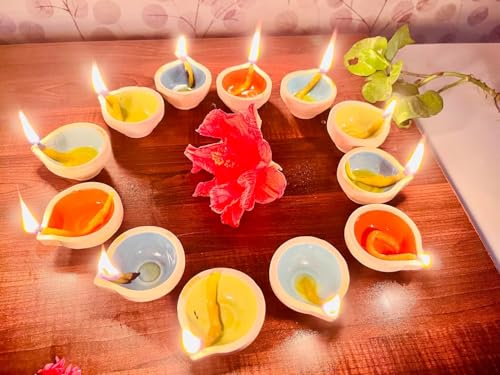 Colourful Handmade Diyas for Diwali Hand Painted Decorative Clay Mitti Diya Deepak Lanterns for Diwali Decoration (Set of 8)