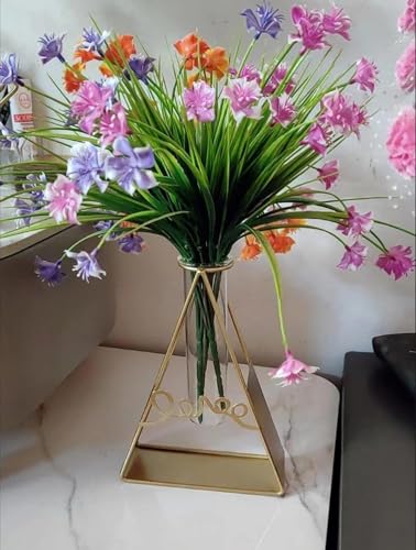 Geometric Triangle Shape with Sign Love Tube Glass Vases Nordic Vase Gold Solid Metal Stand Vase for Home Decor Living Room, Dining Table, Office (Flower Not Included)