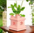 Medium Ceramic Tulsi Planter Small 6inch Pots Square Flower Pot Drainage Hole Plant Indoor Outdoor Holy Basil Planters Medium Thulasi Vrindavan Gamla (6 Inch Pink)