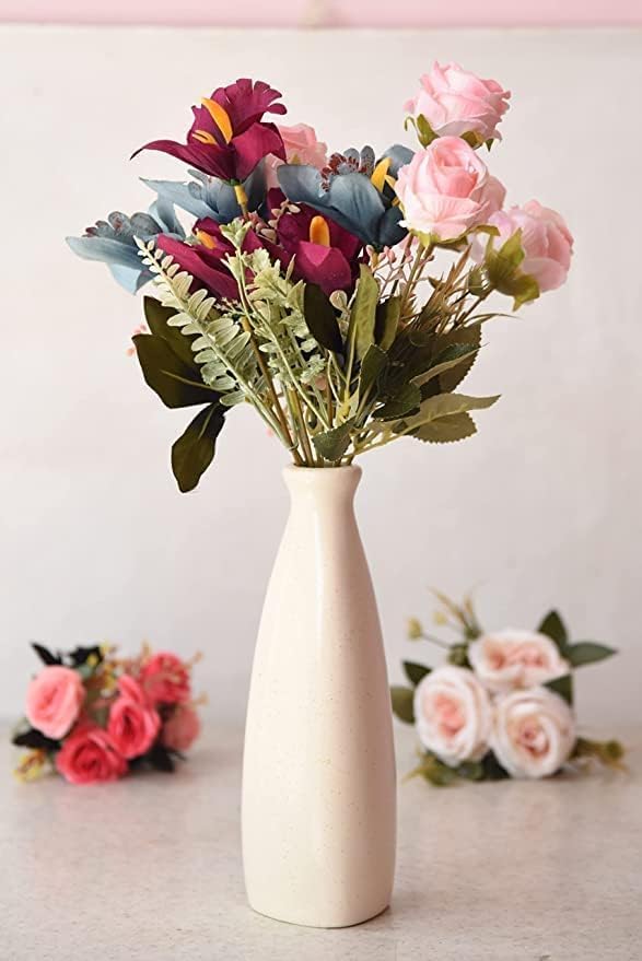 White Bottle Hollow Ceramic Vase for Flowers Handmade Minimalist Style Modern Home Decor Triangle Shape Table Party Living Room Office Bedroom (Bottle Vase)