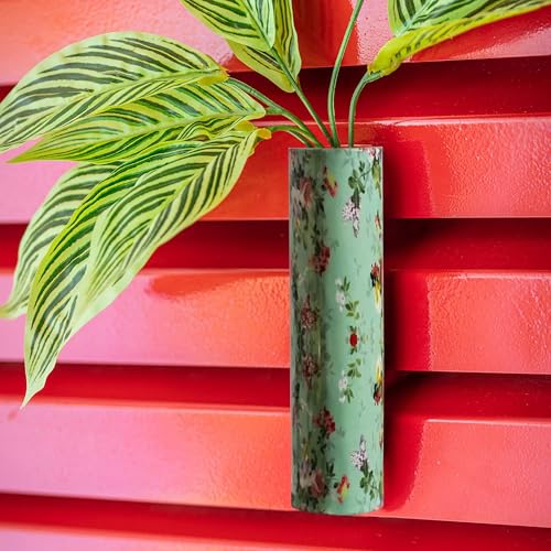 Magnetic Metal Planter for Fridge Plant Holder Vase Rust-Resistant Hydroponic Plant wallstick Vase with Double Magnets for Living Room, / Garden (Green Flower)
