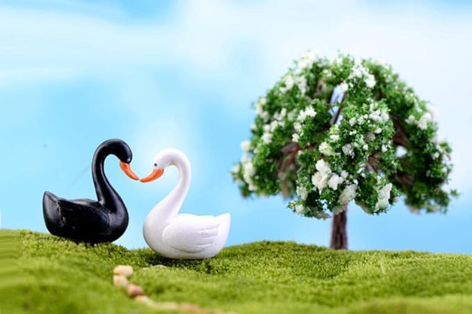 Swan Miniature White and Black Figurines (Pack of 2) - Ornament - Resin - Gift, Decorative, Social Occasions - H-2 cm W- 1.5 cm