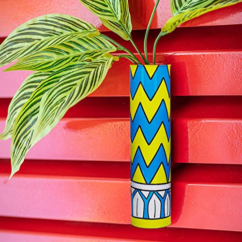 Magnetic Metal Planter for Fridge Plant Holder Vase Rust-Resistant Hydroponic Plant wallstick Vase with Double Magnets for Living Room, / Garden (Yellow Wave)