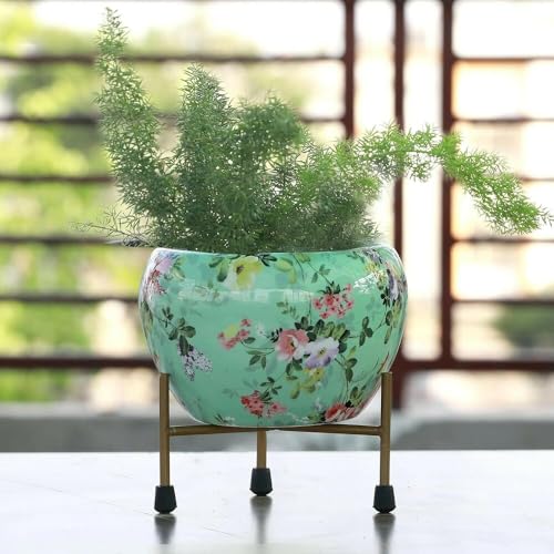 Printed Metal Plant Stand Pot Holder-Indoor Mid Century Modern Plant Holder for House Plants, Home Decor Modern Pot Stand for Indoor Gardening Size 15cm x 15cm x 15cm (Flower Printed)