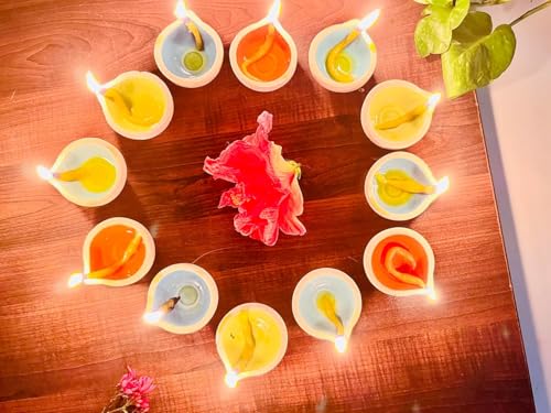 Colourful Handmade Diyas for Diwali Hand Painted Decorative Clay Mitti Diya Deepak Lanterns for Diwali Decoration (Set of 8)