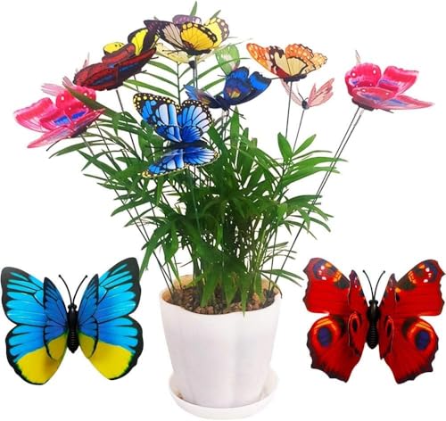 Colorfull Flying Butterfly Stakes 10 pcs,Waterproof Butterfly Stakes Garden Ornaments, Home Decoration Outdoor Courtyard Flower Pot Flower Bed Decorative Butterfly 7X5.5Cm Pack of 10 (Pack of 10)