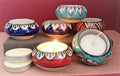 Handcrafted Ceramic Tealight Deepawali Candles Holders Hand Painted Table Top Tea Light Candle Stand for Diwali Decoration with Tea Lights (Printed Multi, Pack of 9)