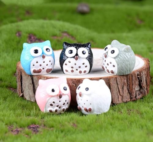 Resin Miniature Owls Multicolour, 5 Pieces Owl Ornament Microlandscape Ornaments Owl Decor Toy Car Decor Light House Decorations for Home Models Glass Sculpture Mini