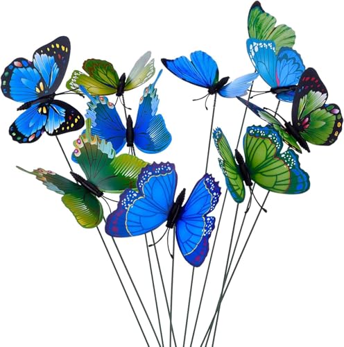 Colorfull Flying Butterfly Stakes 10 pcs,Waterproof Butterfly Stakes Garden Ornaments, Home Decoration Outdoor Courtyard Flower Pot Flower Bed Decorative Butterfly 7X5.5Cm Pack of 10 (Pack of 10)