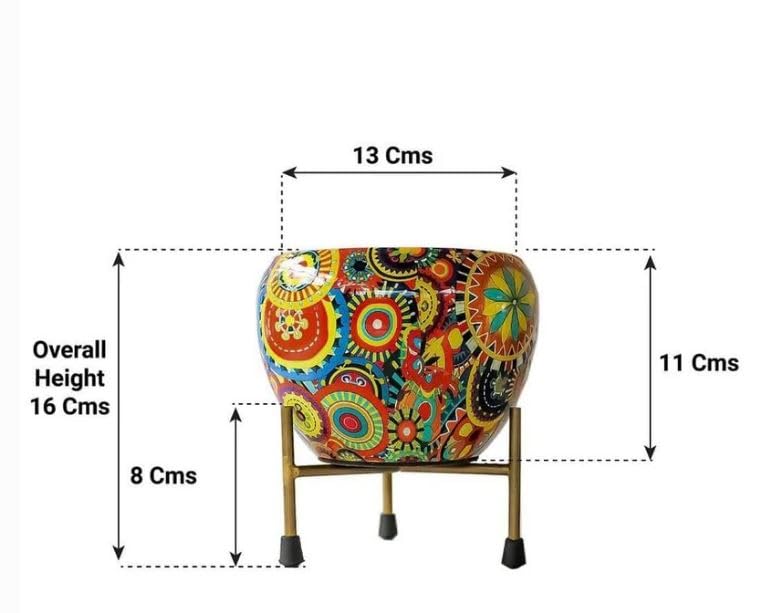 Printed Metal Plant Stand Pot Holder-Indoor Mid Century Modern Plant Holder for House Plants, Home Decor Modern Pot Stand for Indoor Gardening Size 15cm x 15cm x 15cm (Art Printed)