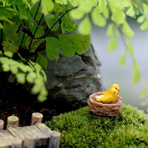 Mini Nest Bird Miniature | Artificial Mini Birds with Nest Showpiece for Home Living Room Office Restaurant Fairy Garden Decoration Bird Toys H-1cm w- 2cm (Set of 2)