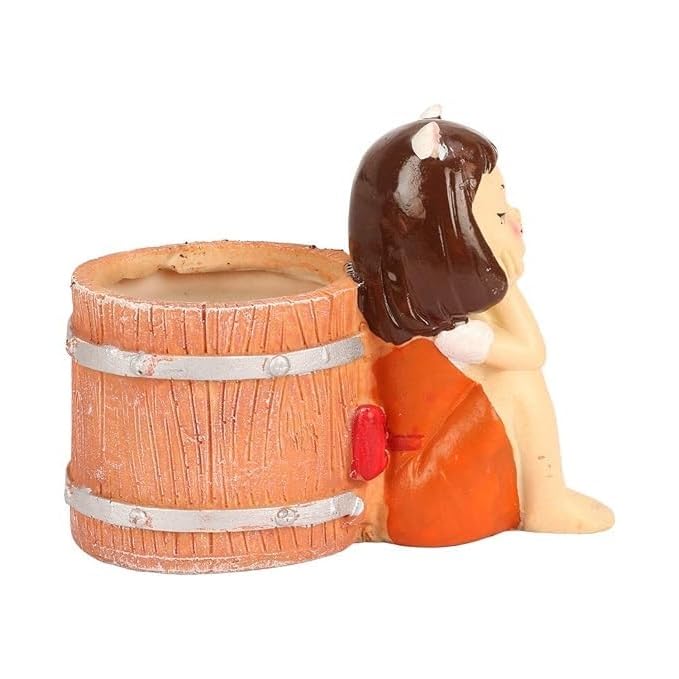 Girl Holding Planter Resin Succulent Planter Indoor Outdoor Pot Decorative Planter, Plant Container Set Indoor Doll Flower Pot for Garden Home Decor (Girl Holding Red Basket)
