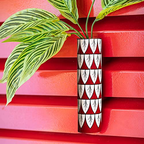 Magnetic Metal Planter for Fridge Plant Holder Vase Rust-Resistant Hydroponic Plant wallstick Vase with Double Magnets for Living Room, / Garden (Red & White)