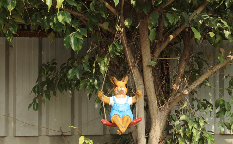 Rabbit on Swing Hanging Statue | Material Resin | Outdoor Garden, Balcony & Home Decor Hanging Statue | Size 25x18xL-9 cm