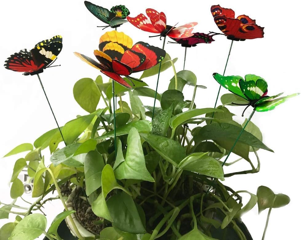 Colorfull Flying Butterfly Stakes 10 pcs,Waterproof Butterfly Stakes Garden Ornaments, Home Decoration Outdoor Courtyard Flower Pot Flower Bed Decorative Butterfly 7X5.5Cm Pack of 10 (Pack of 10)