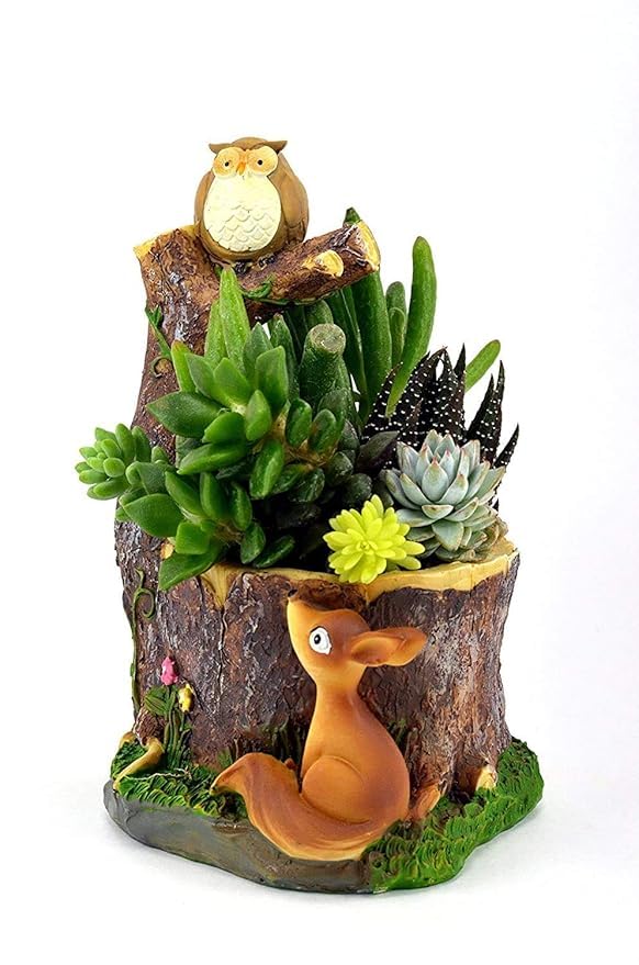 Resin Pot Owl & Squirrel Design Animal Planter Brown Color Unique & Trendy Design Succulent Pots| Home|Office Decor Imported Polyresin H-14 cm W-10 cm L-8 cm