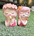 Doll Flower Planter (Set of 2) Girl Face Planters Pot Desktop Cartoon Vase Figurine Collectible Bonsai Pot Style C |Home & Garden H-10cm W-5 cm L-5cm