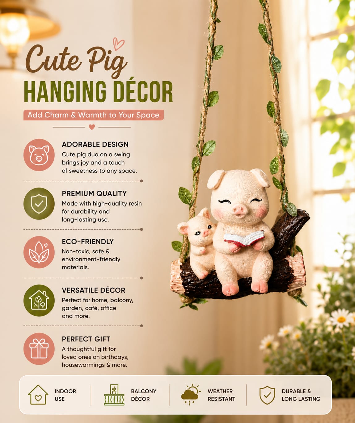 Cute Pig Hanging Decor