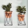 Table Top Planter Set of 2 Metal Plant Stand Flower Pot with Stand